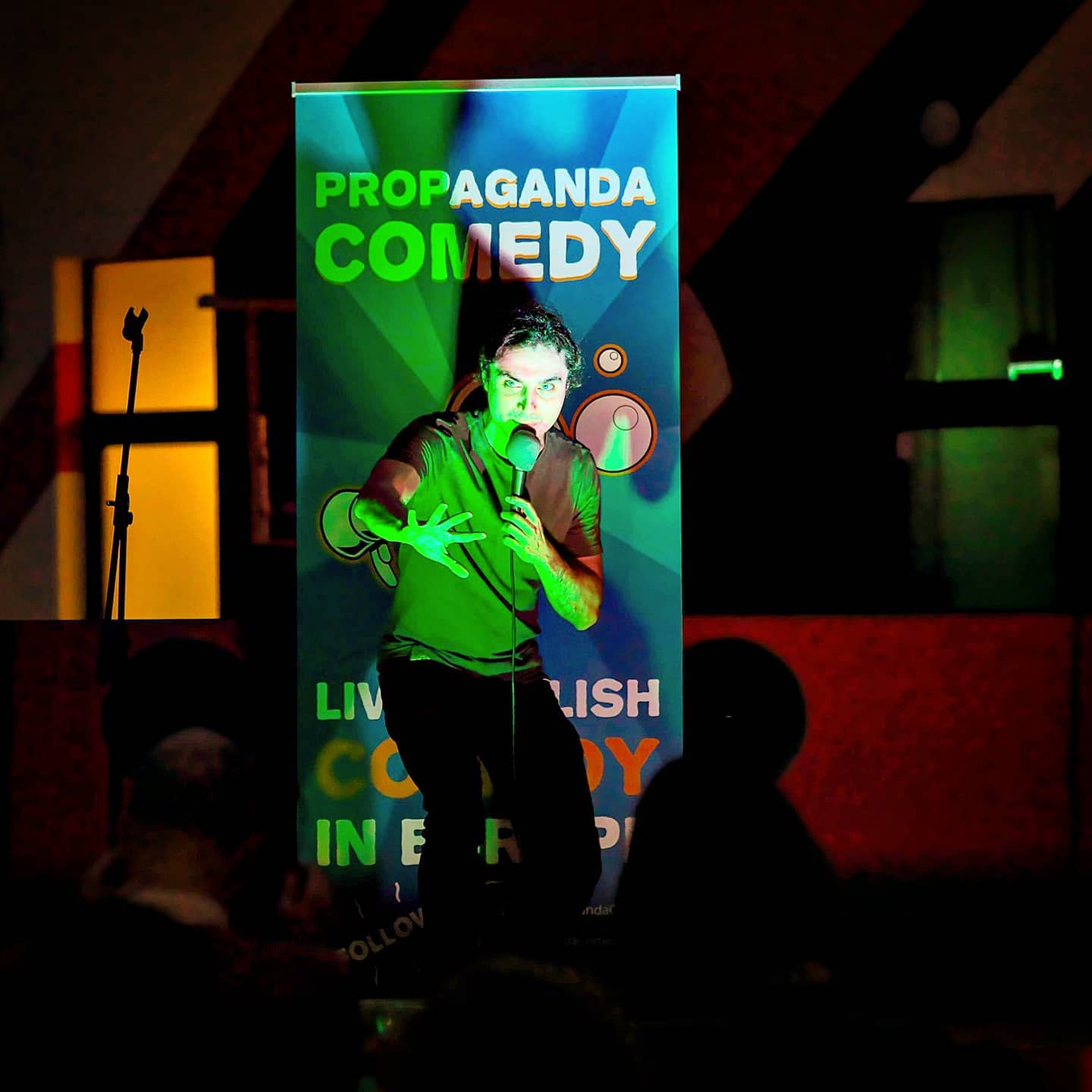 Dragos performing stand-up